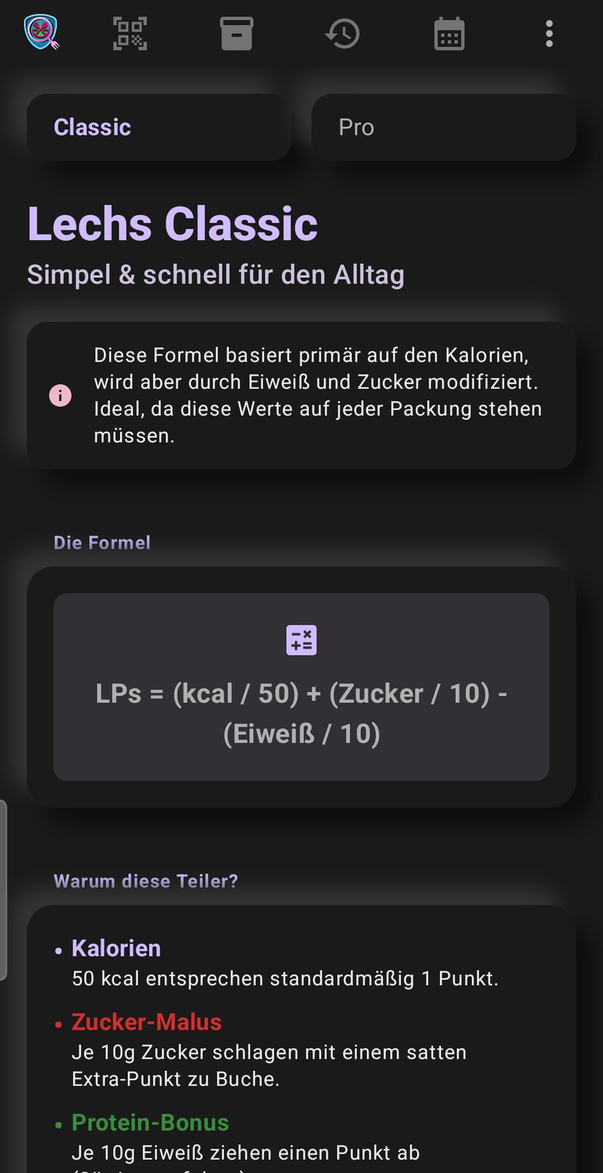 Lechs Food Viewer - Erklaerung der Lechs-Points-Formeln